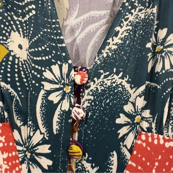 NWOT By Anthropologie Short-Sleeve V-Neck Button-Front Multicolor Midi Dress 14 - Picture 9 of 15